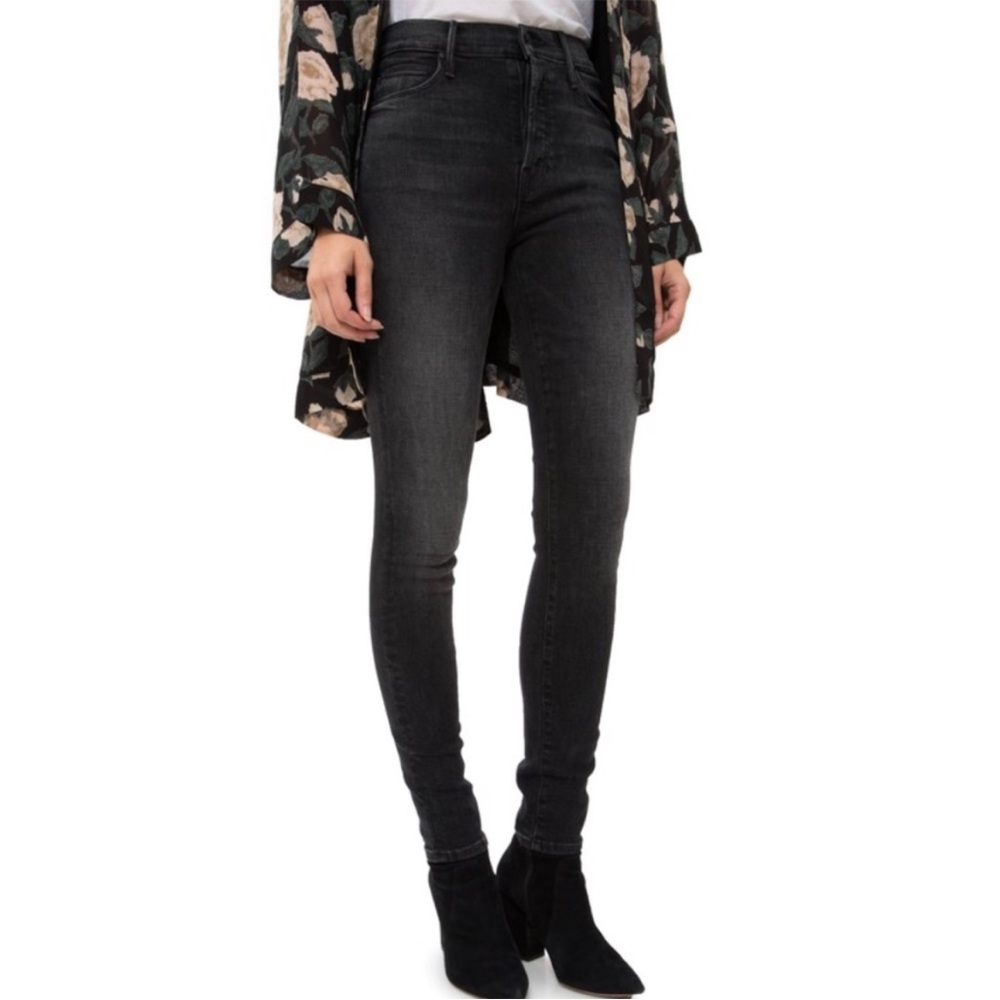 Mother Stunner Hi Rise Button Fly Devil In The Making‎ Skinny Faded Black Jeans